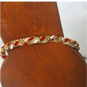 TWISTED BEAD Bangle Bracelet Red White Gold